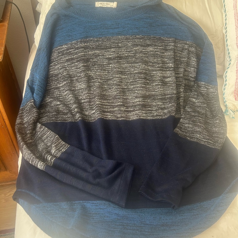 rag & bone Striped Blue and Gray Crewneck Sweater